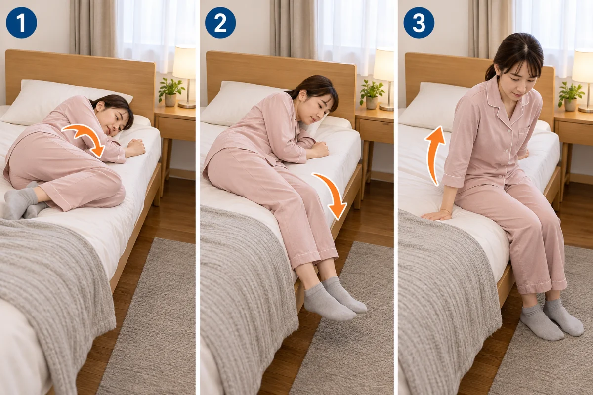 腰に負担をかけにくい起き上がり方の3つの手順
