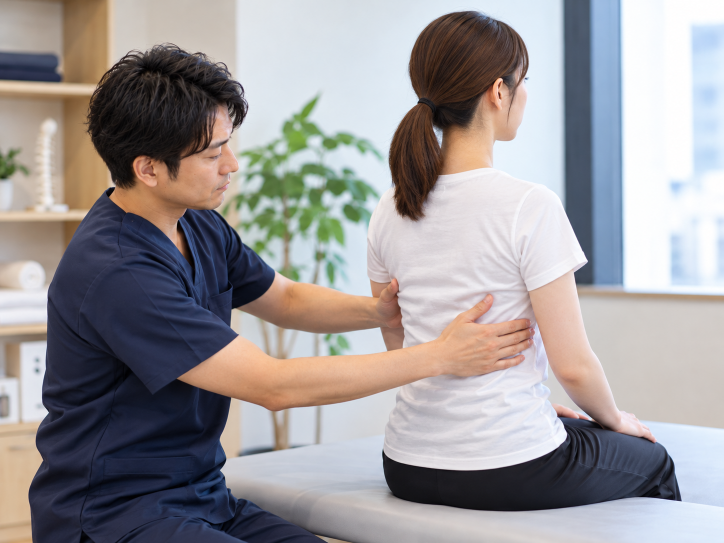 呼吸のときに使っている筋肉を確かめる検査